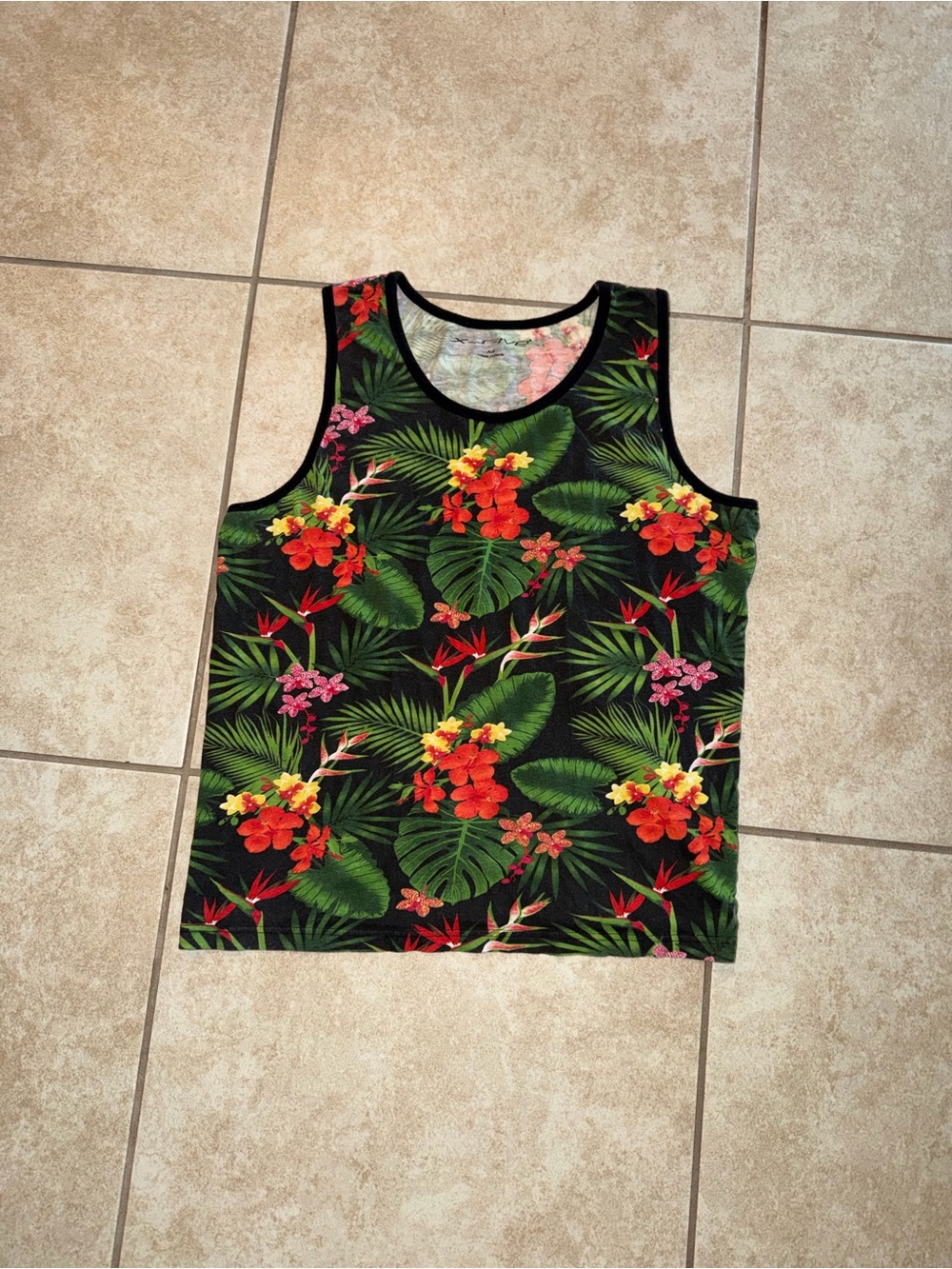 X-S-IVE Vintage Tropical Floral Flower Black Red Pink Yellow Green Tank Top
